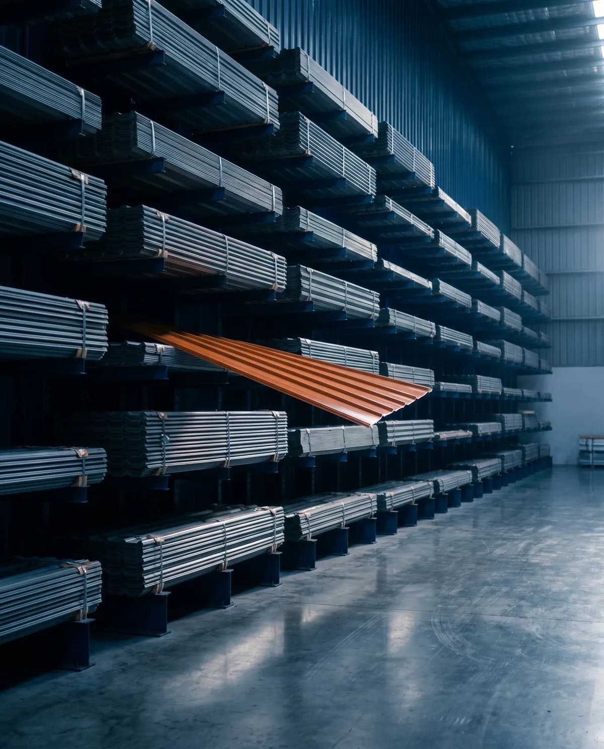 MTY Supply warehouse with stacked roofing materials and orange spandex sheet